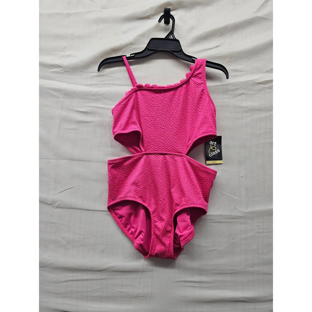 Art Class Girls One Shoulder Cutout Swimsuit Pink Polyester Blend Size XL Plus